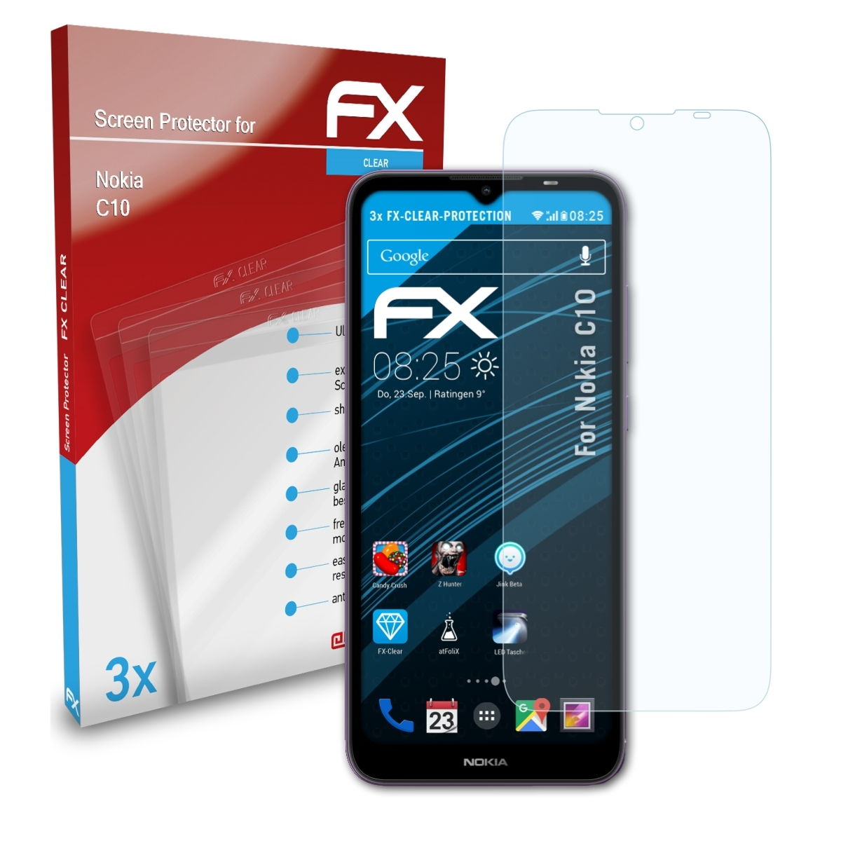 Displayschutz(für Nokia FX-Clear ATFOLIX C10) 3x