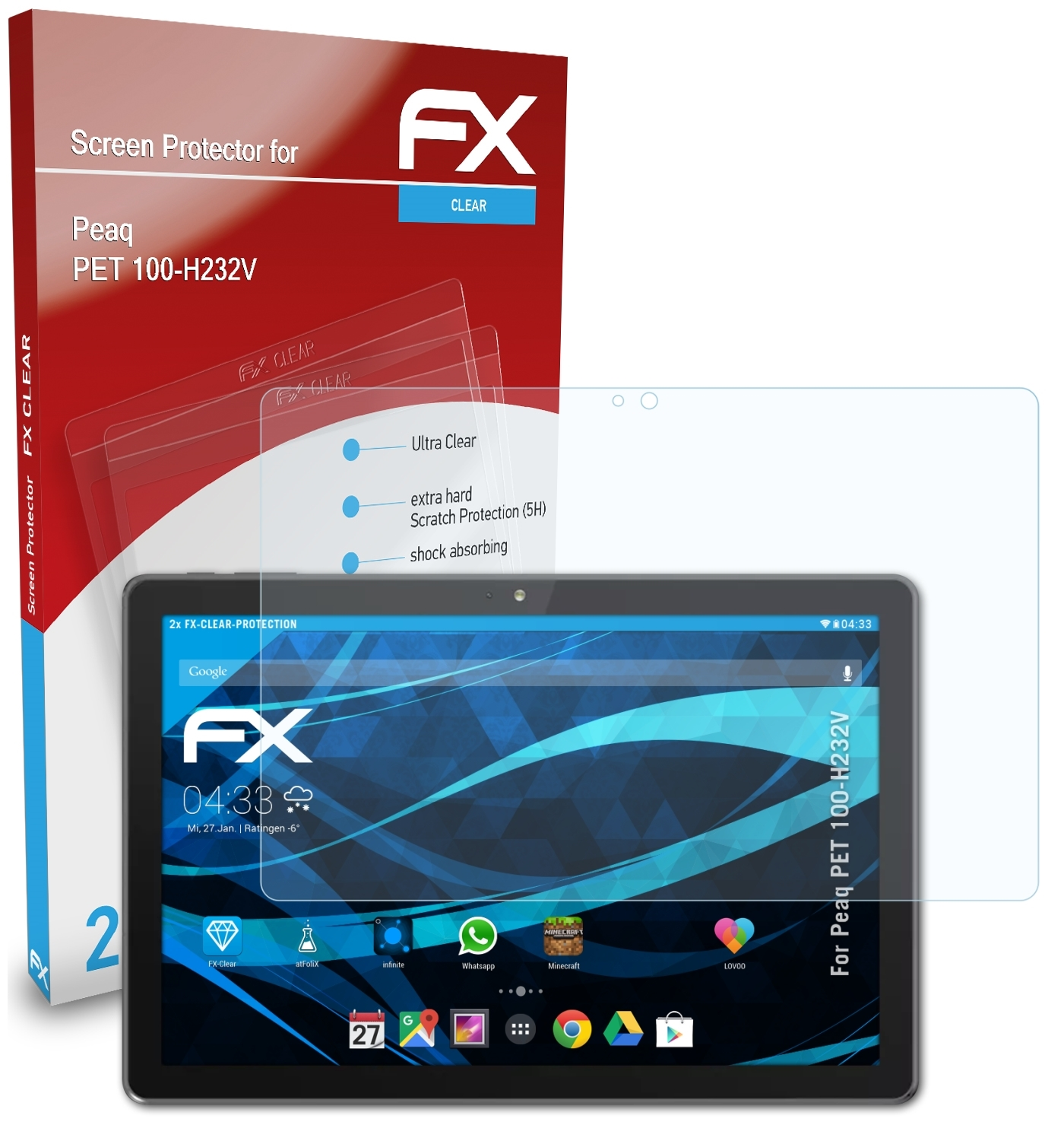 ATFOLIX 2x FX-Clear Displayschutz(für Peaq 100-H232V) PET