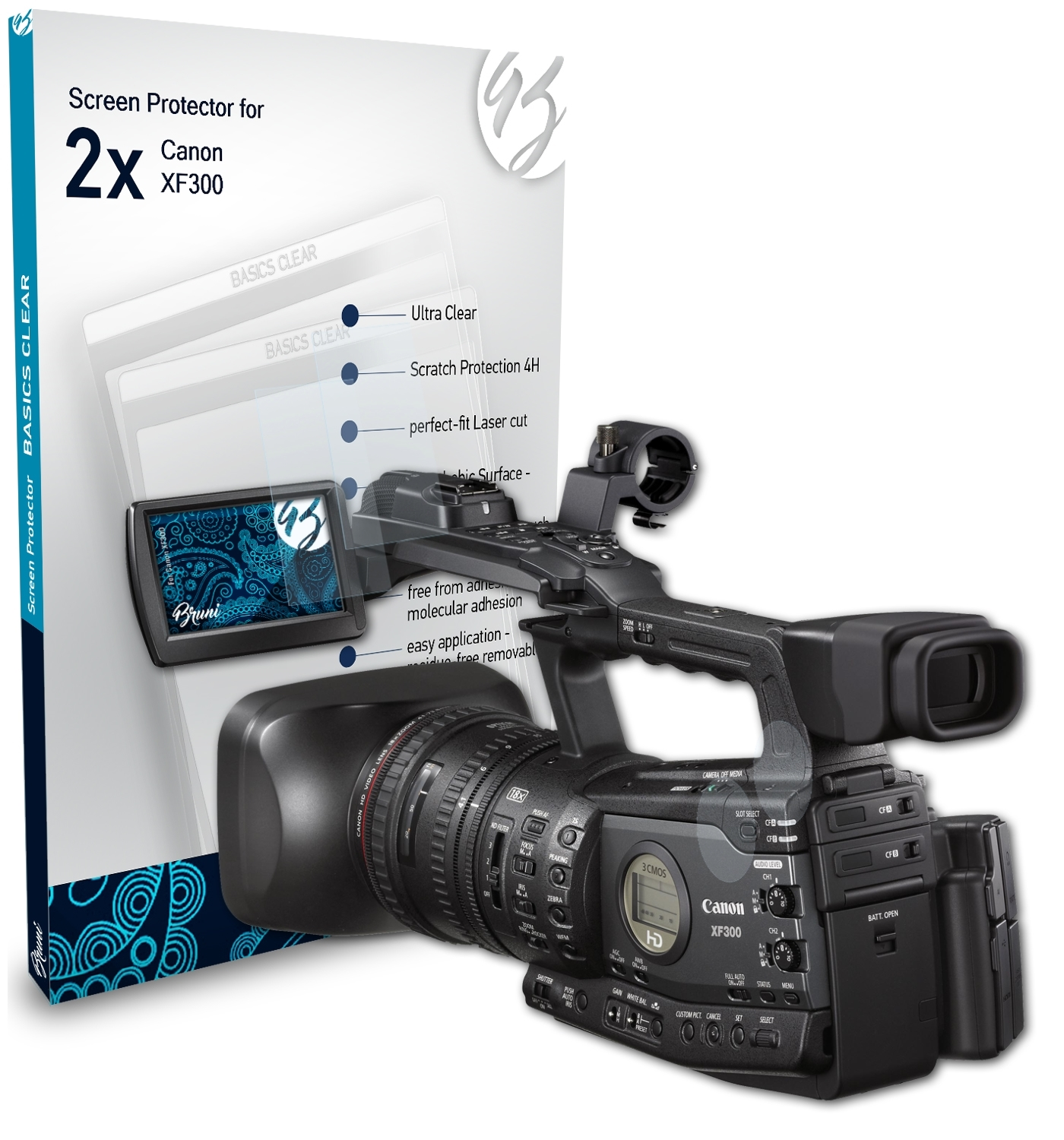 XF300) 2x Schutzfolie(für Basics-Clear BRUNI Canon