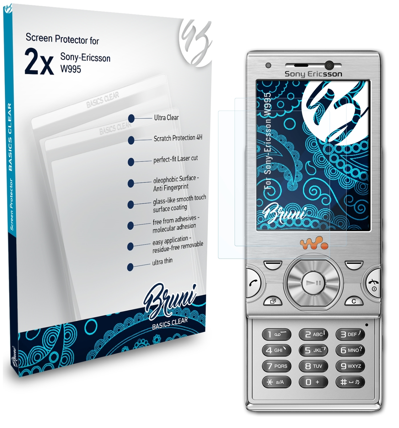Sony-Ericsson 2x BRUNI W995) Schutzfolie(für Basics-Clear