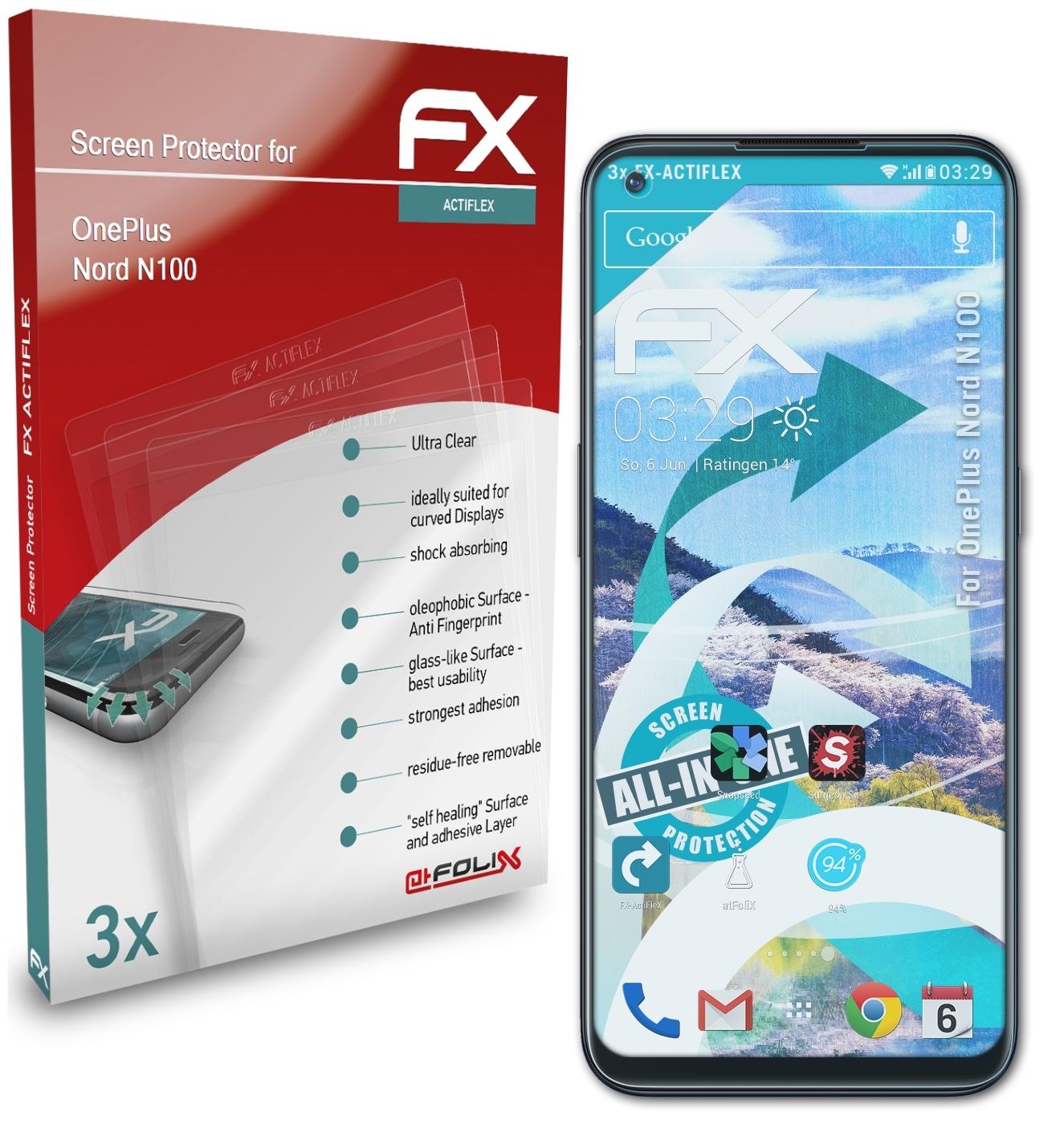 ATFOLIX 3x Nord N100) FX-ActiFleX OnePlus Displayschutz(für