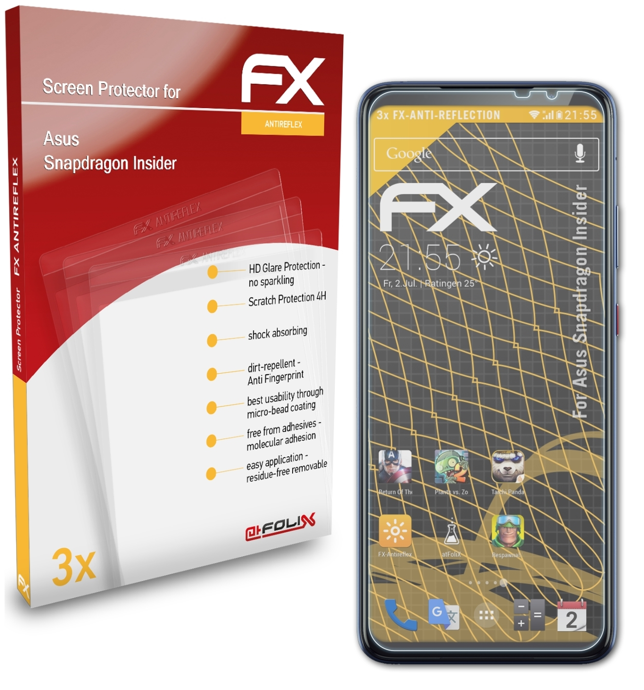 ATFOLIX 3x Insider) Asus FX-Antireflex Snapdragon Displayschutz(für