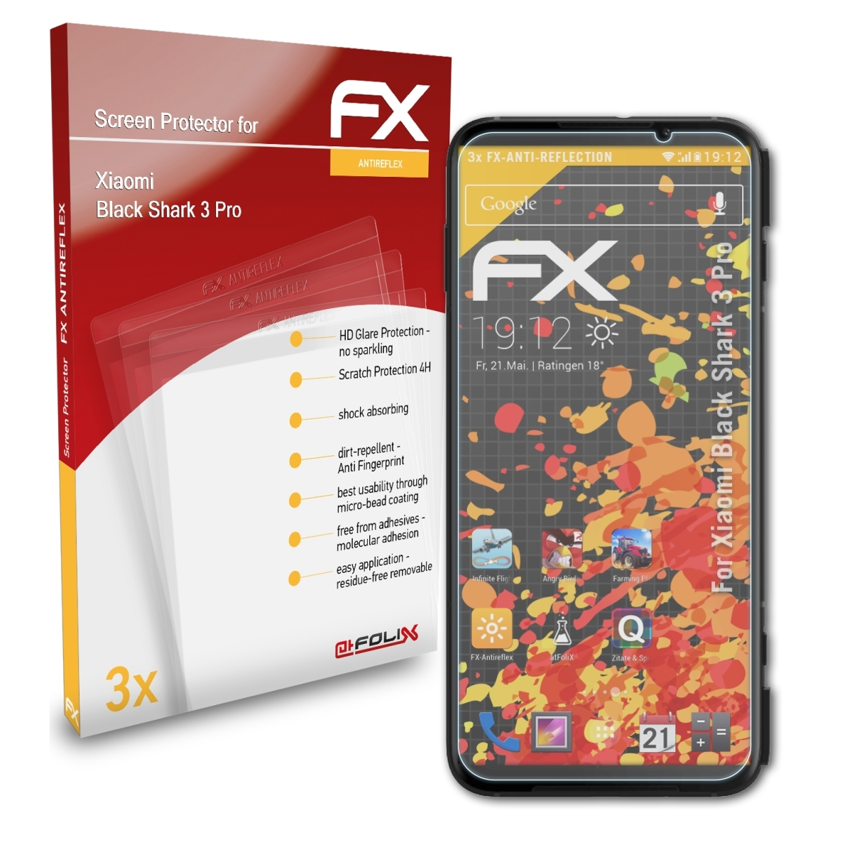 Displayschutz(für 3x ATFOLIX 3 Shark FX-Antireflex Pro) Xiaomi Black