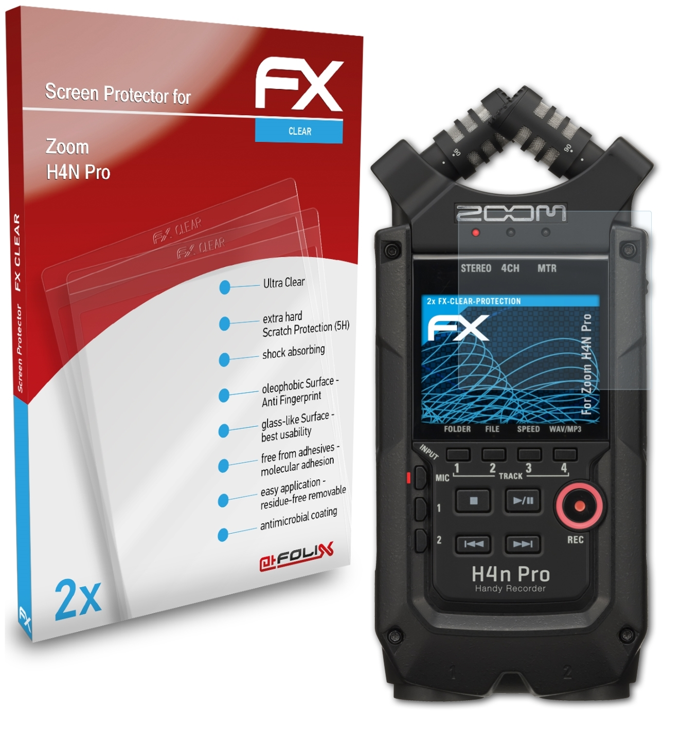 ATFOLIX 2x FX-Clear Displayschutz(für Zoom H4N Pro)