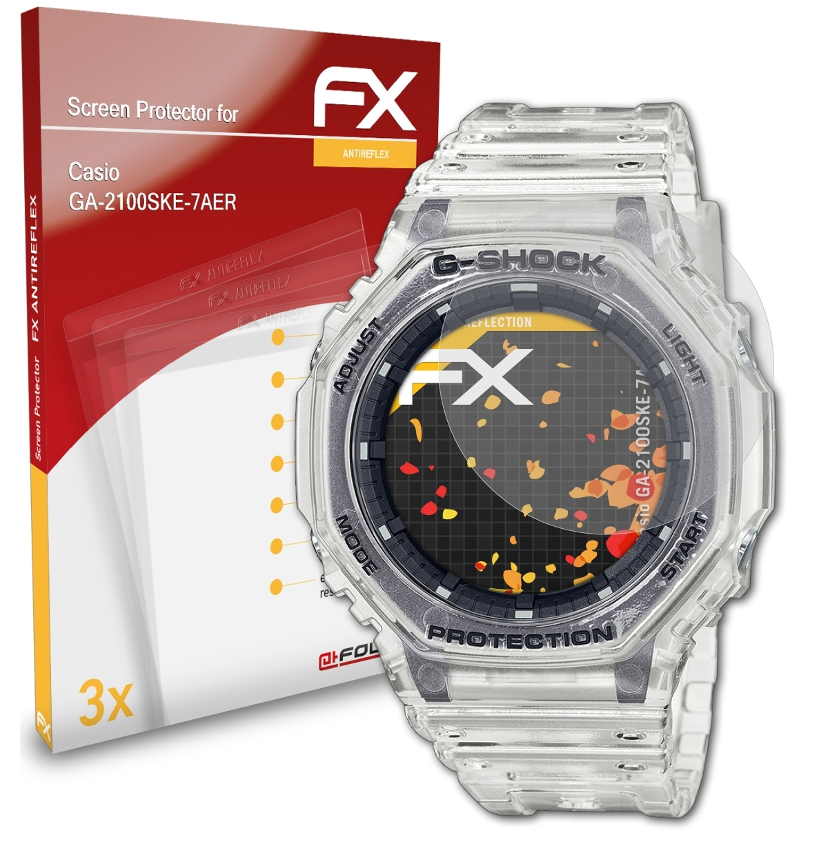 ATFOLIX 3x FX-Antireflex Displayschutz(für Casio GA-2100SKE-7AER)