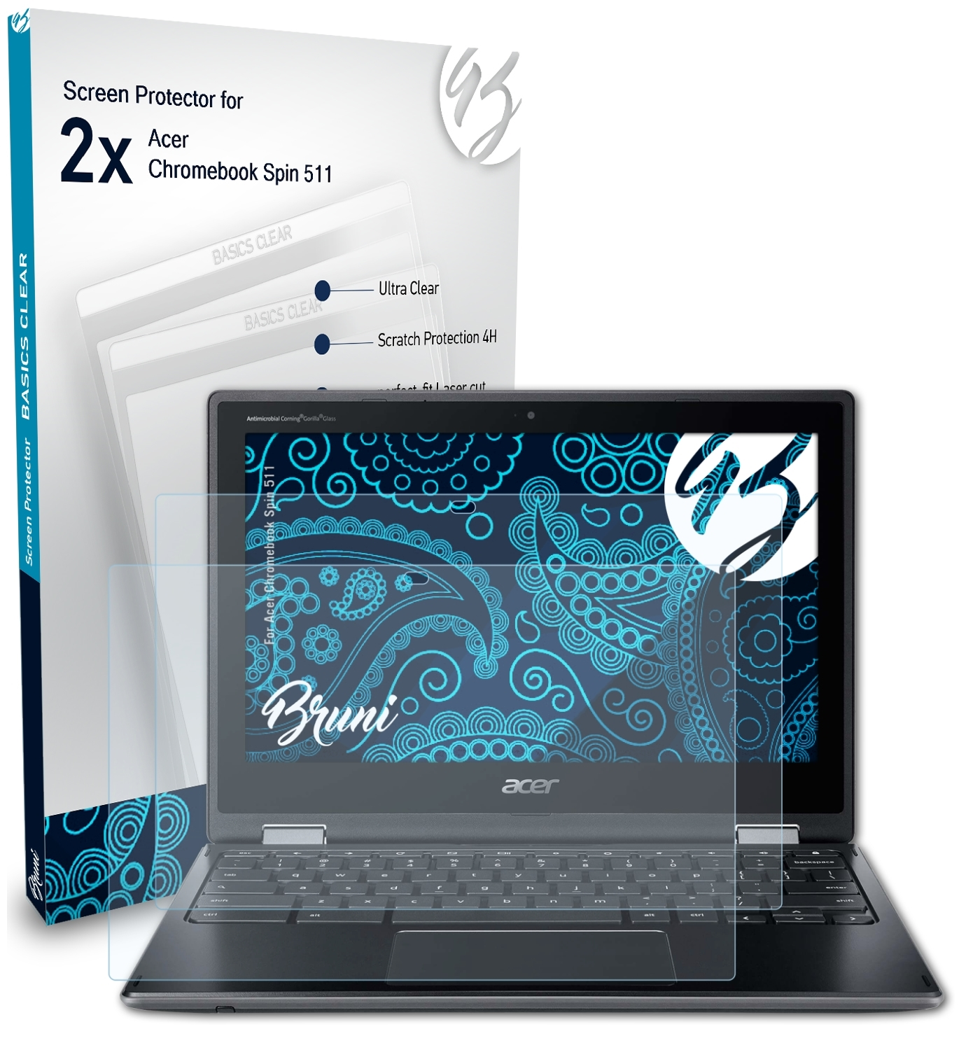 BRUNI 2x Basics-Clear Acer Schutzfolie(für Spin Chromebook 511)