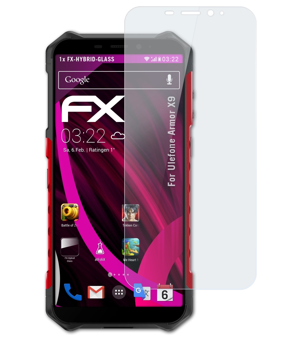 ATFOLIX FX-Hybrid-Glass Armor Ulefone Schutzglas(für X9)