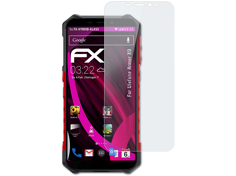 ATFOLIX FX-Hybrid-Glass Armor Ulefone Schutzglas(für X9)