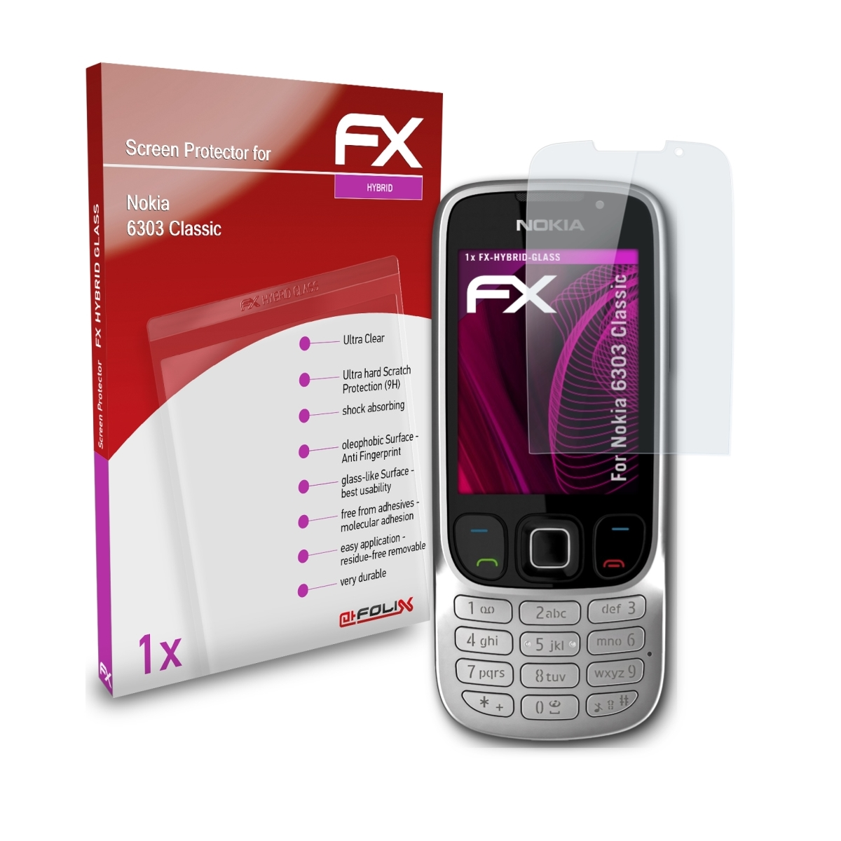 ATFOLIX FX-Hybrid-Glass Classic) Nokia 6303 Schutzglas(für