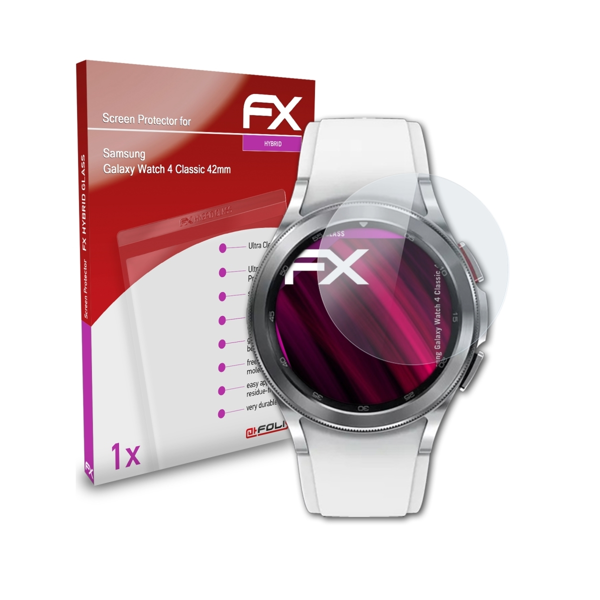 ATFOLIX FX-Hybrid-Glass Schutzglas(für Samsung Galaxy 4 (42mm)) Classic Watch