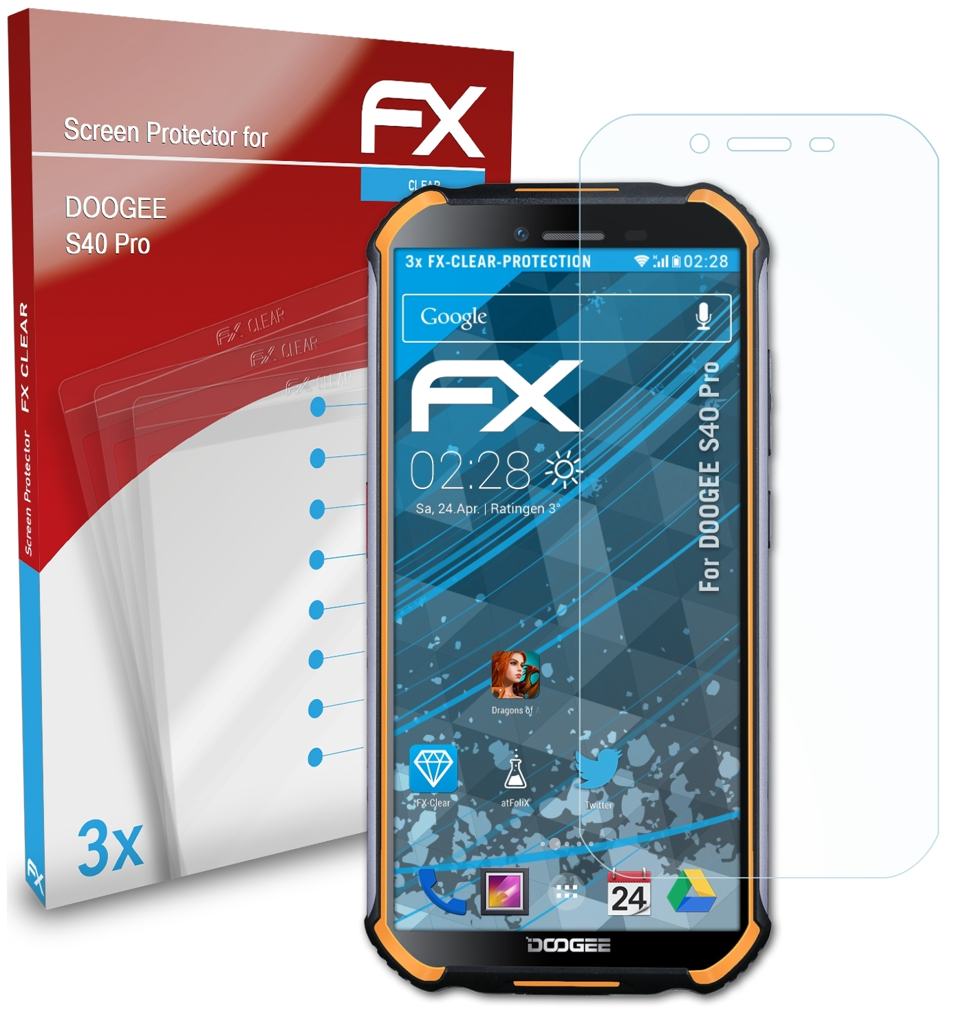 ATFOLIX 3x FX-Clear Displayschutz(für Pro) S40 Doogee