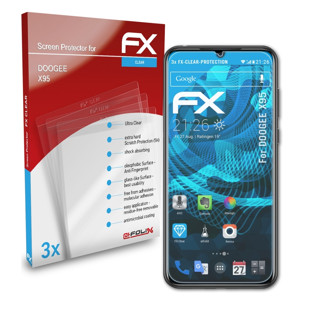 3x X95) FX-Clear Doogee Displayschutz(für ATFOLIX