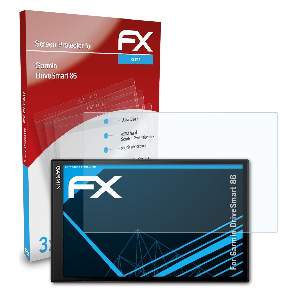 ATFOLIX 3x FX-Clear Displayschutz(für Garmin DriveSmart 86)