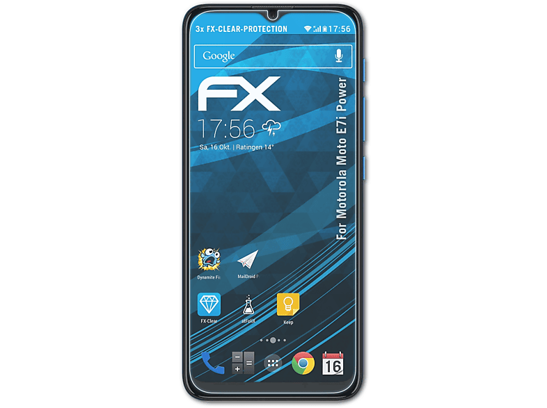 ATFOLIX 3x FX-Clear Motorola Moto Power) E7i Displayschutz(für