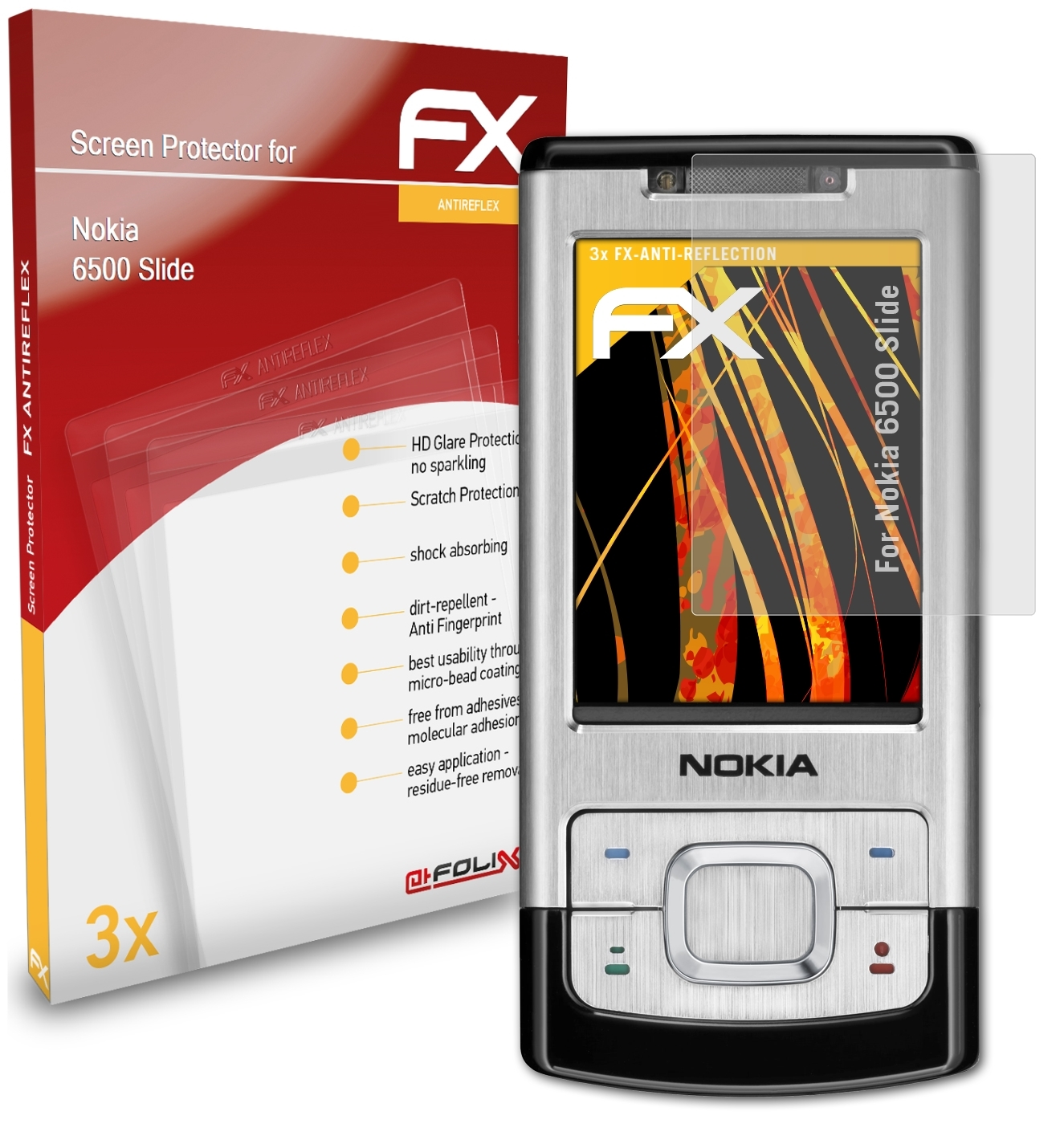 ATFOLIX 3x FX-Antireflex Displayschutz(für 6500 Slide) Nokia