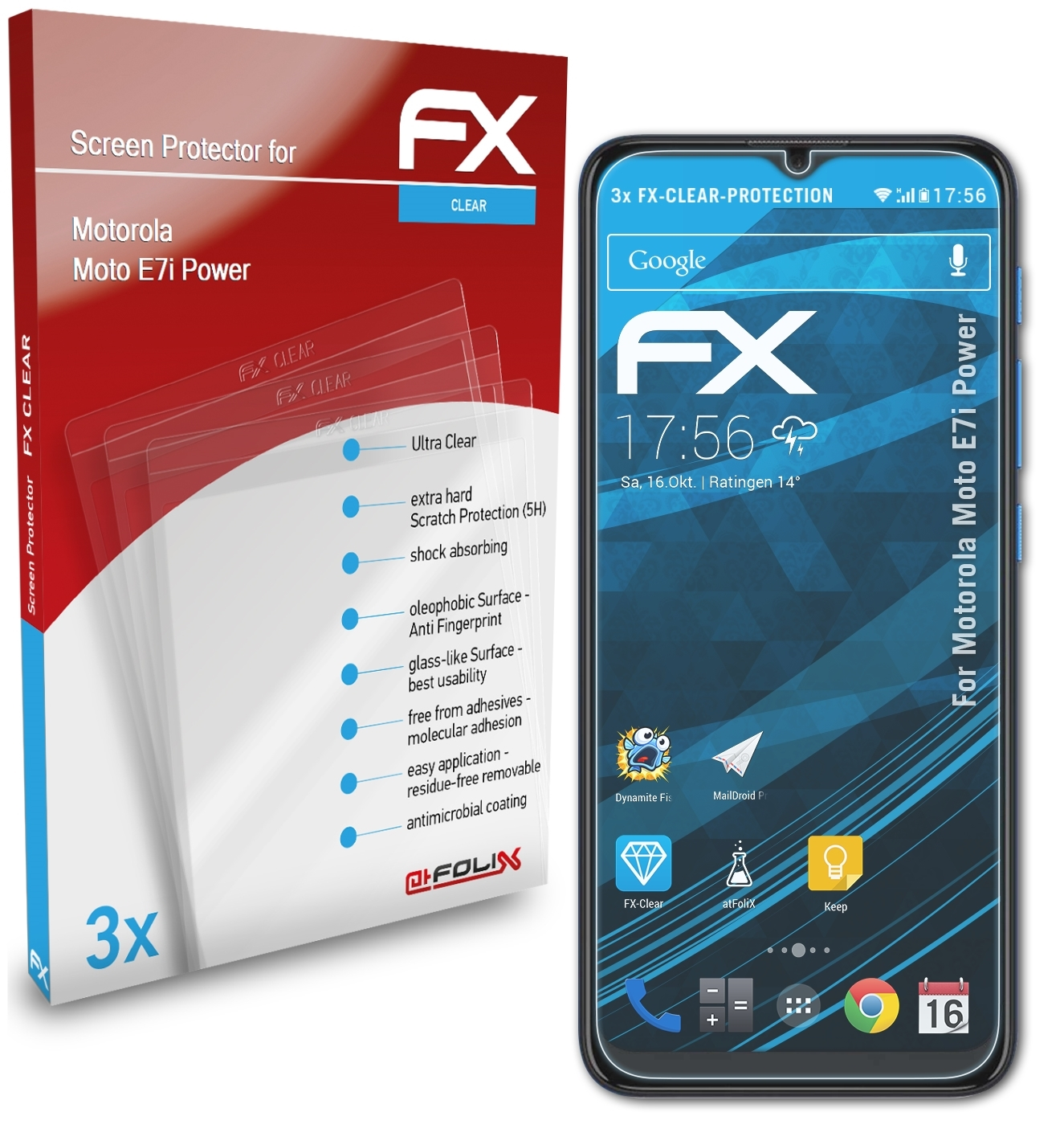 ATFOLIX 3x FX-Clear Motorola Moto Power) E7i Displayschutz(für