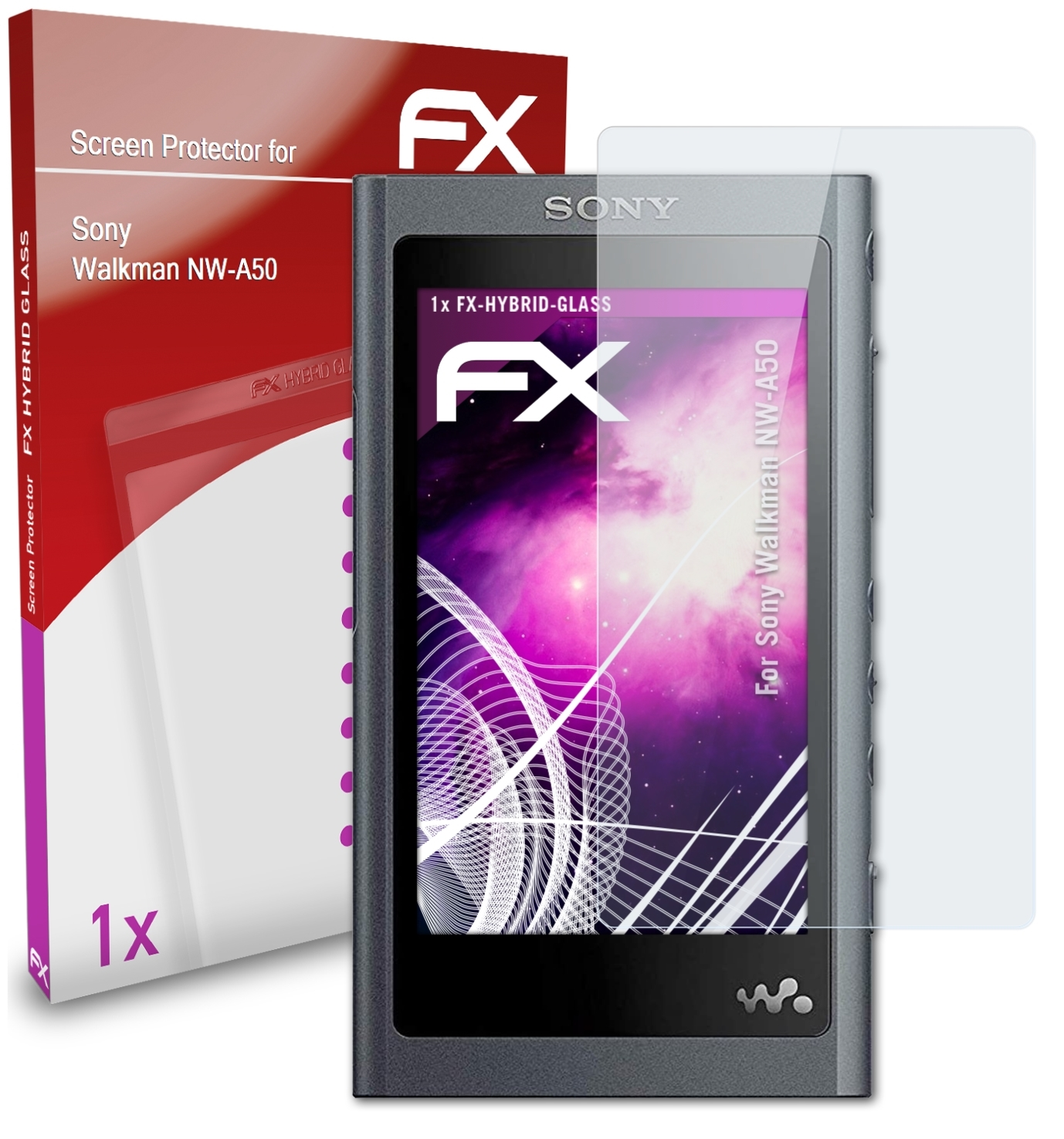 ATFOLIX FX-Hybrid-Glass Schutzglas(für Sony NW-A50) Walkman