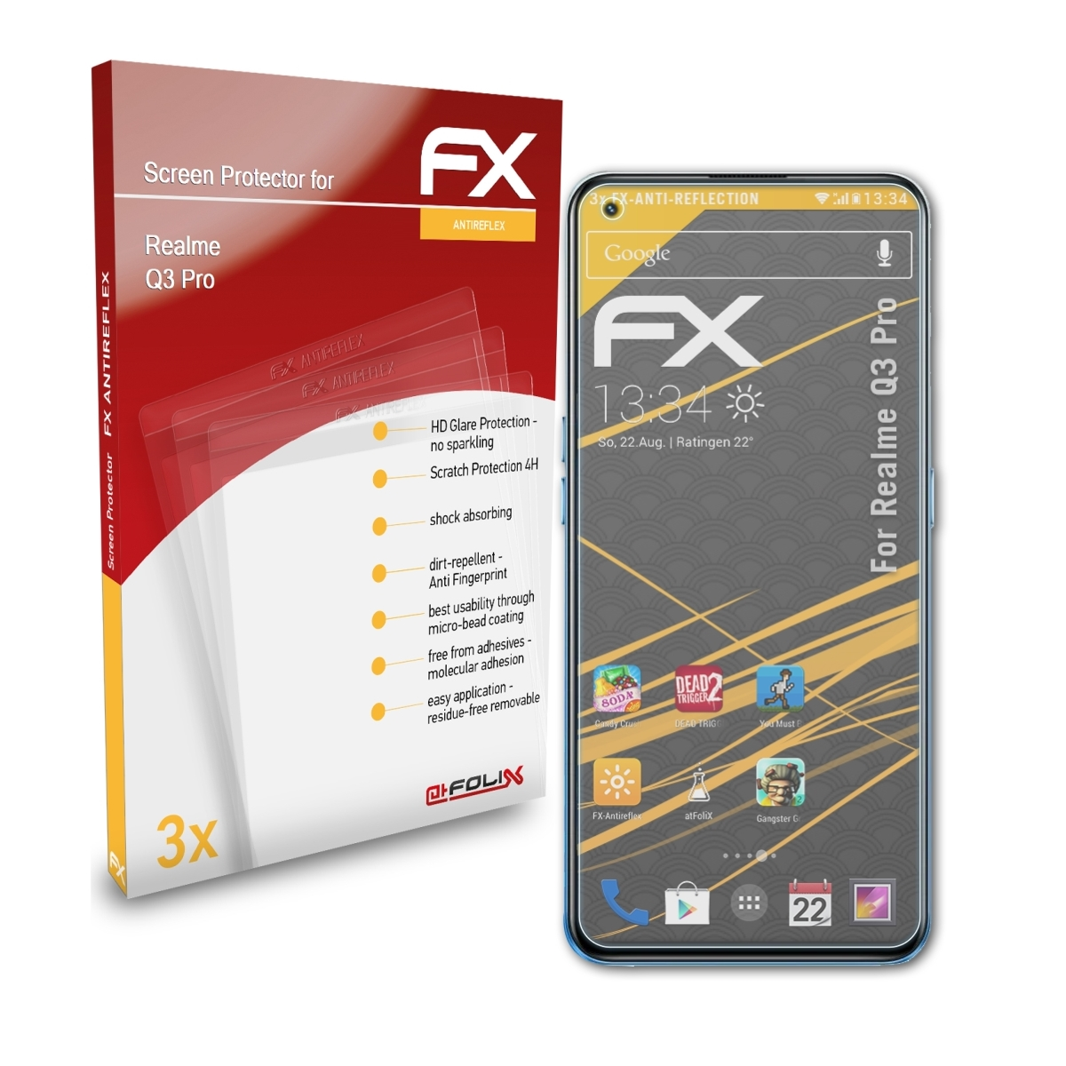 ATFOLIX 3x FX-Antireflex Q3 Displayschutz(für Pro) Realme