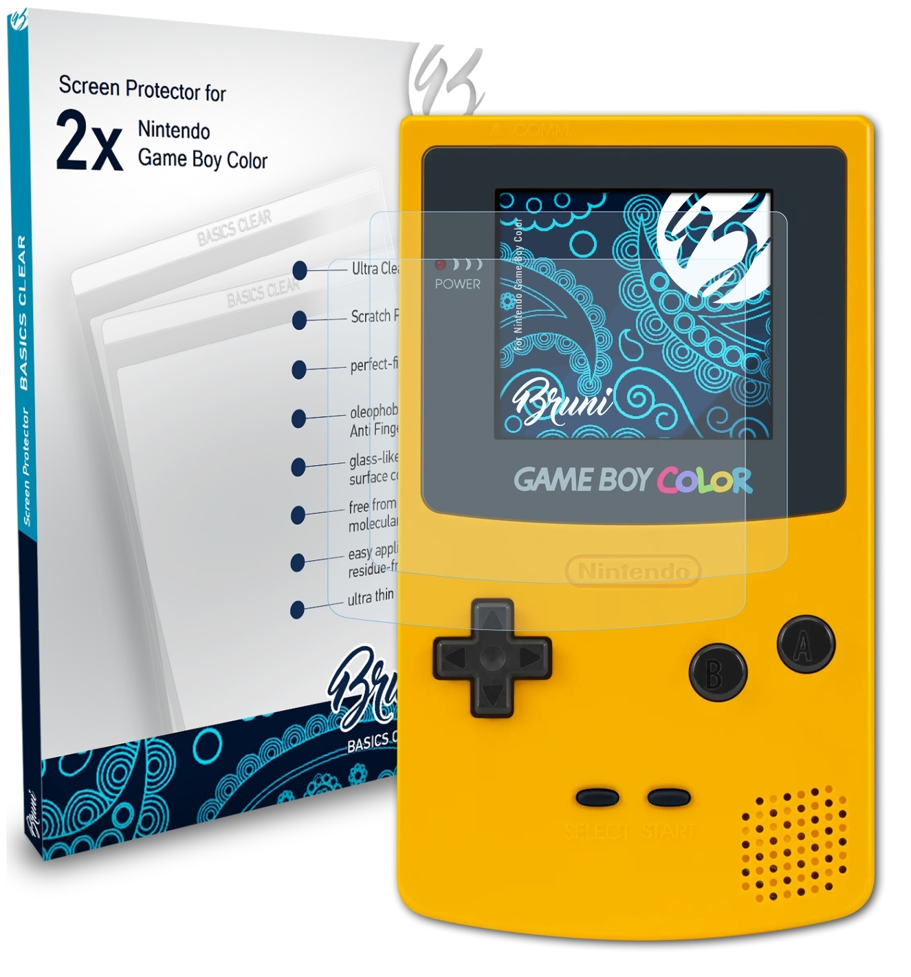 BRUNI 2x Basics-Clear Nintendo Boy Color) Game Schutzfolie(für