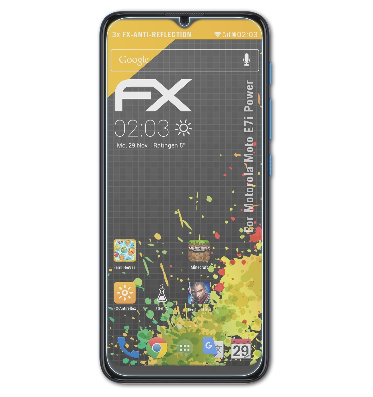 E7i 3x ATFOLIX Moto Displayschutz(für Motorola Power) FX-Antireflex