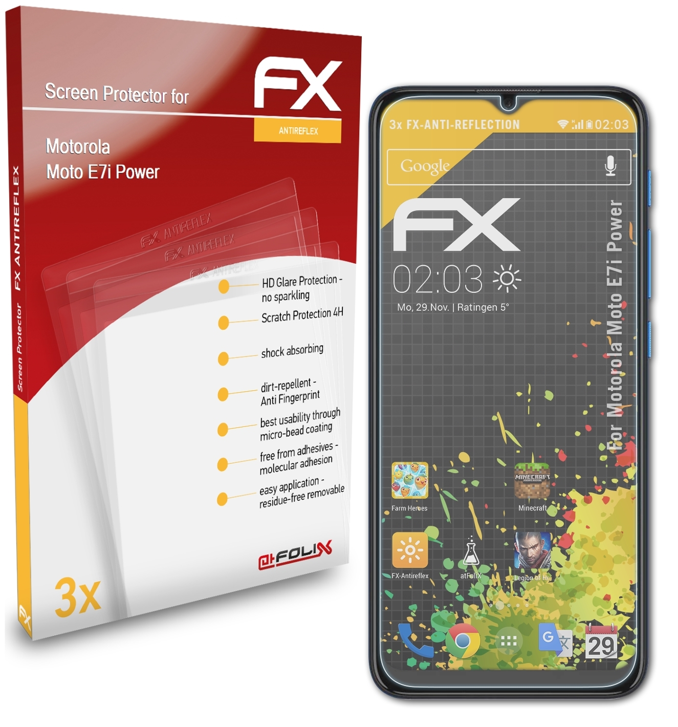 E7i 3x ATFOLIX Moto Displayschutz(für Motorola Power) FX-Antireflex