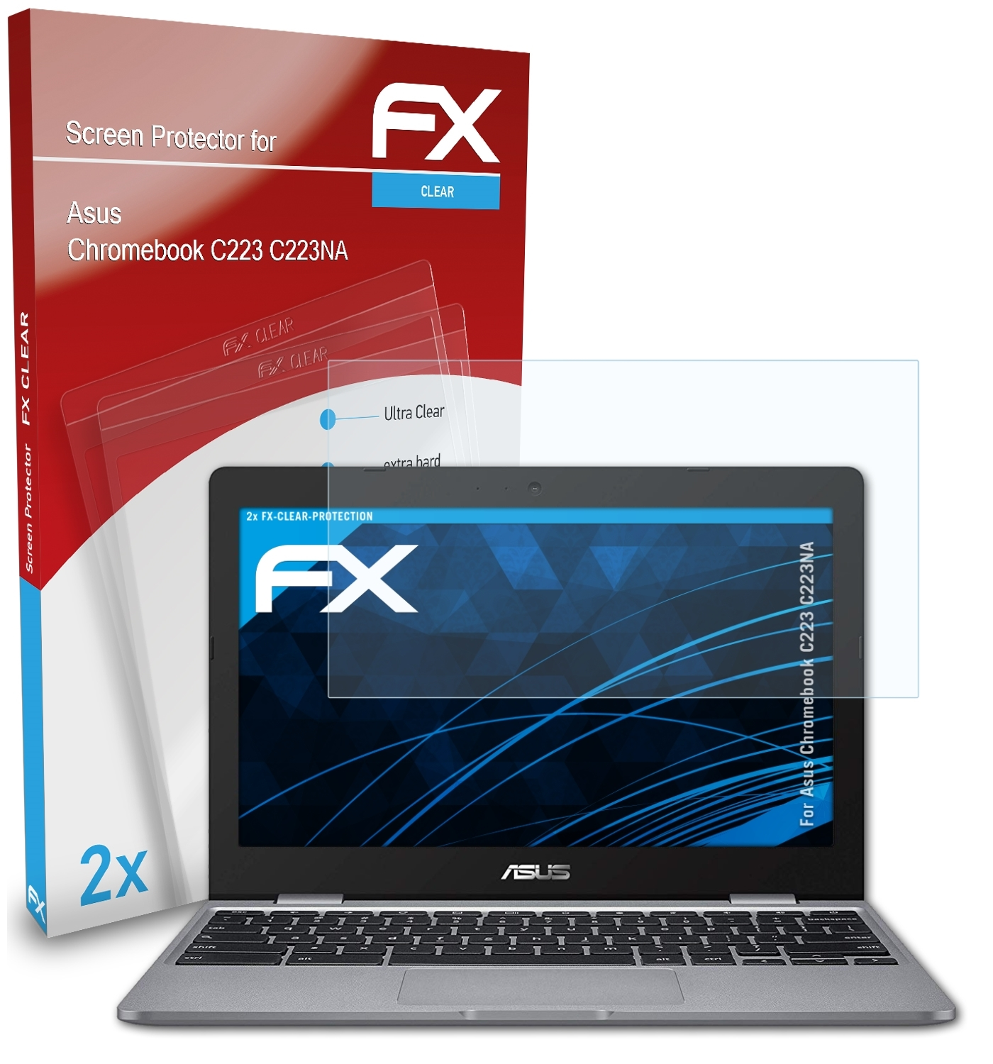 ATFOLIX 2x FX-Clear C223 Asus Displayschutz(für (C223NA)) Chromebook