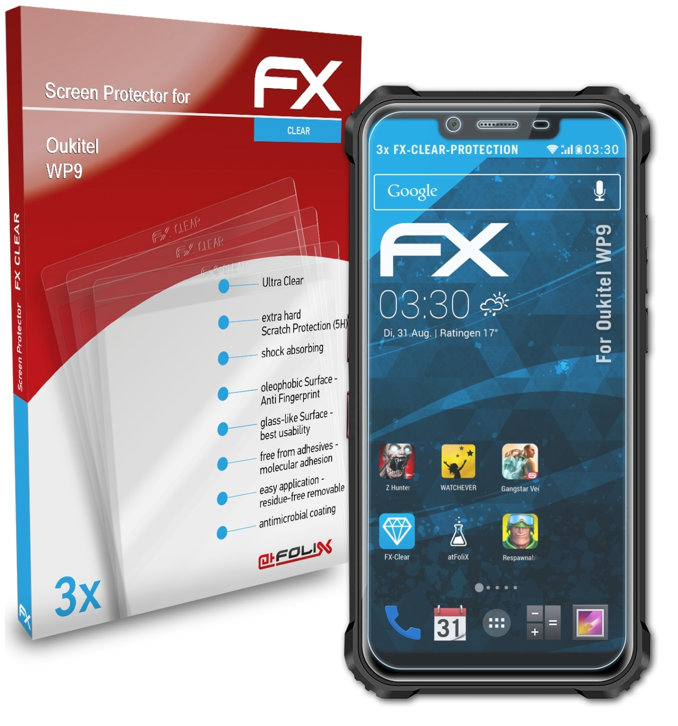 ATFOLIX 3x FX-Clear Displayschutz(für WP9) Oukitel