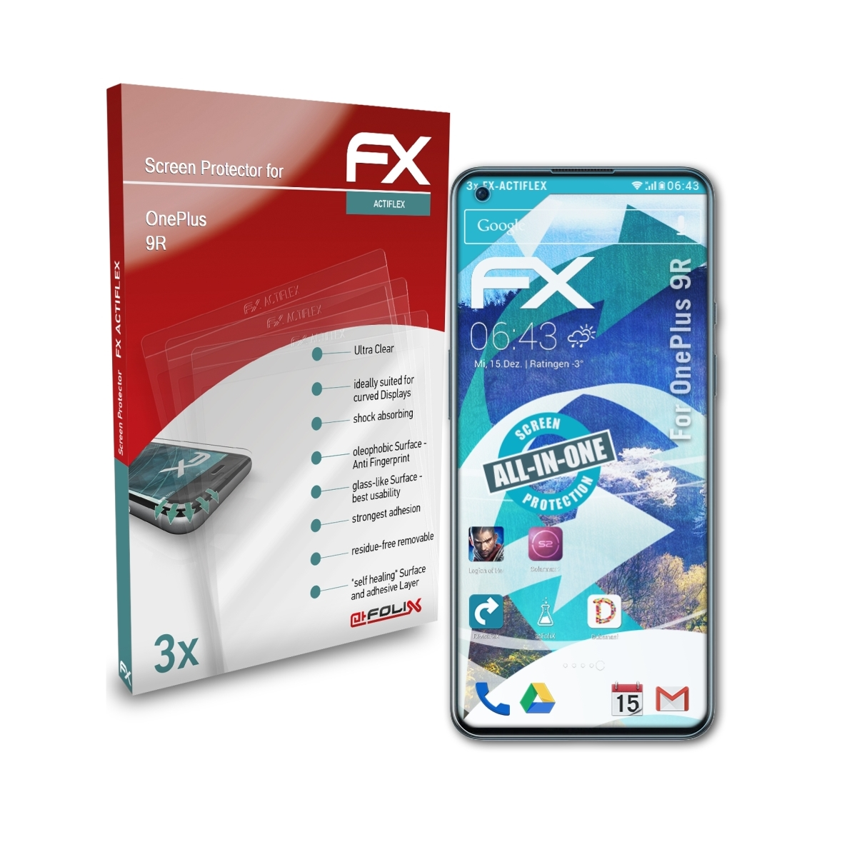 ATFOLIX 3x 9R) OnePlus Displayschutz(für FX-ActiFleX