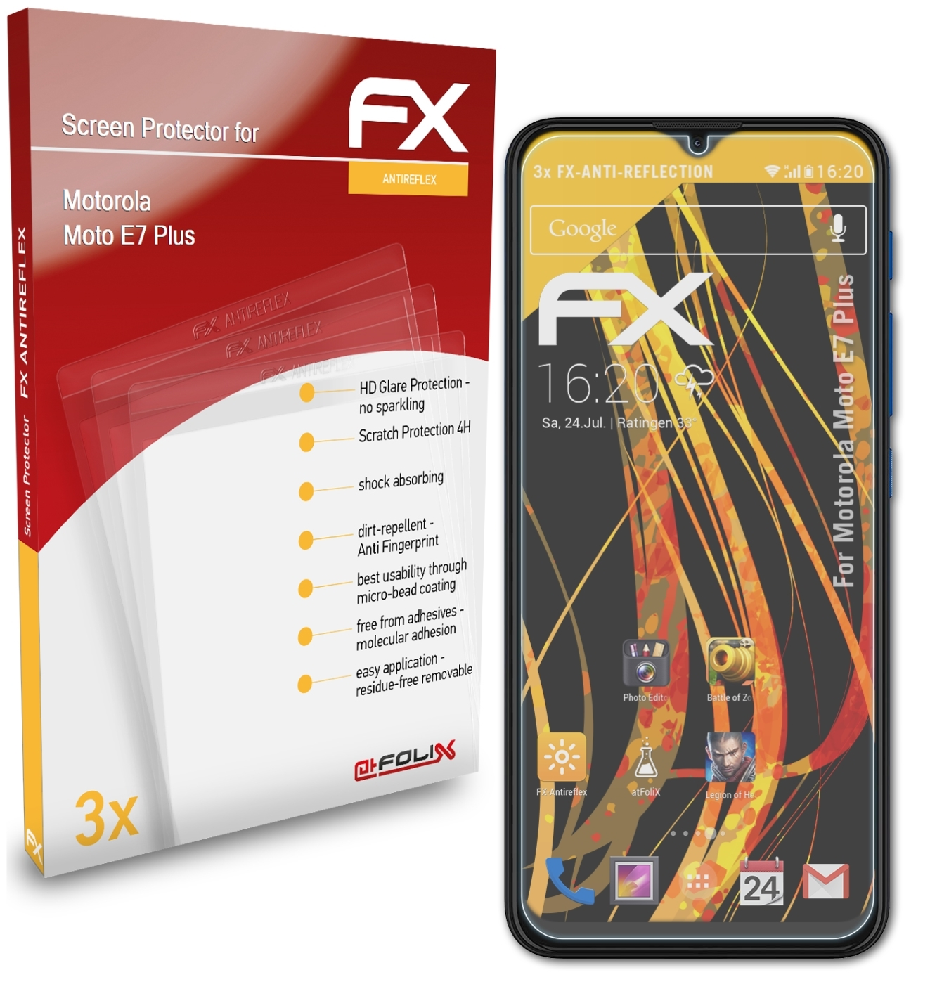 ATFOLIX 3x FX-Antireflex Displayschutz(für Motorola Moto Plus) E7