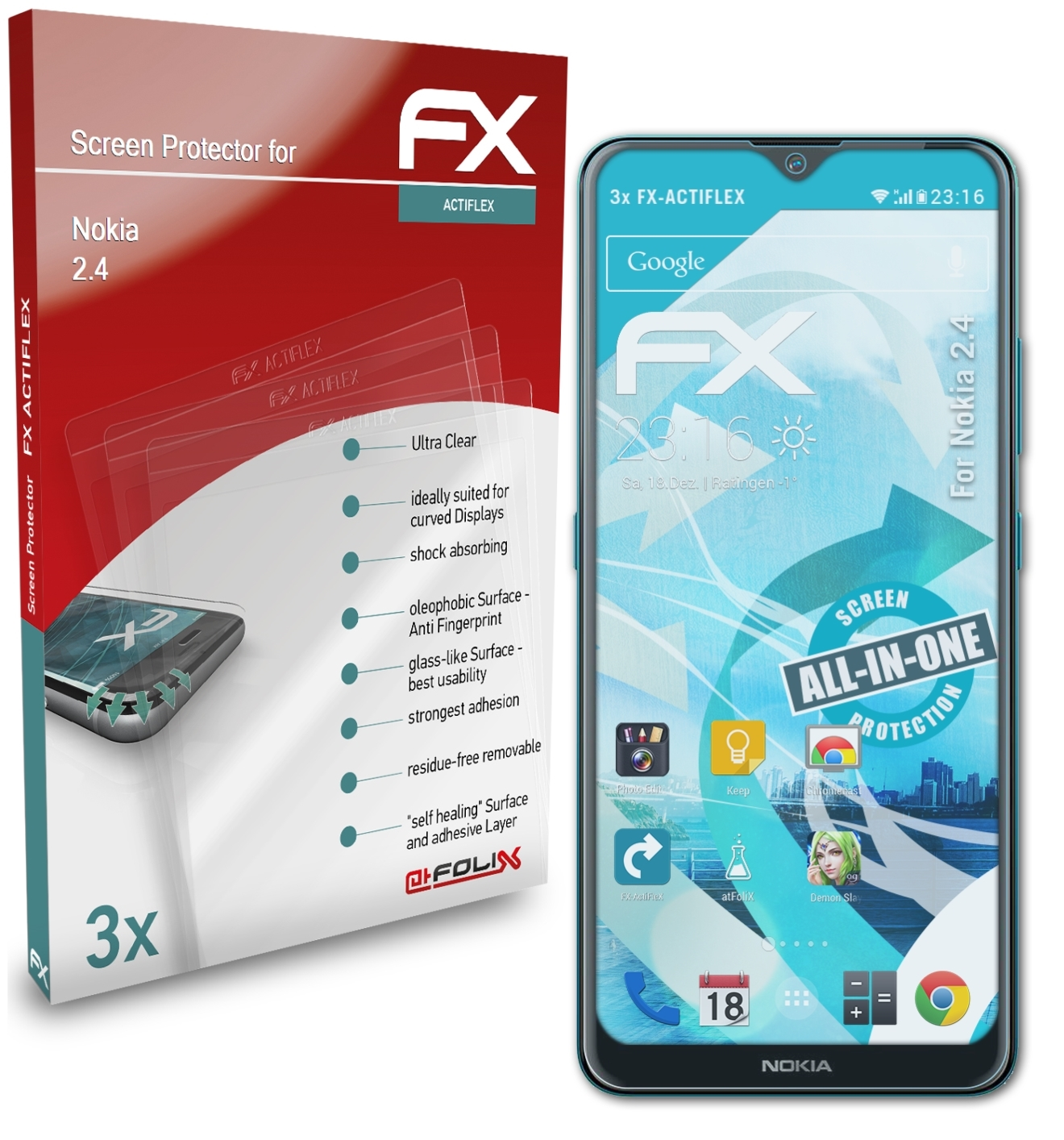 ATFOLIX 3x Nokia FX-ActiFleX Displayschutz(für 2.4)