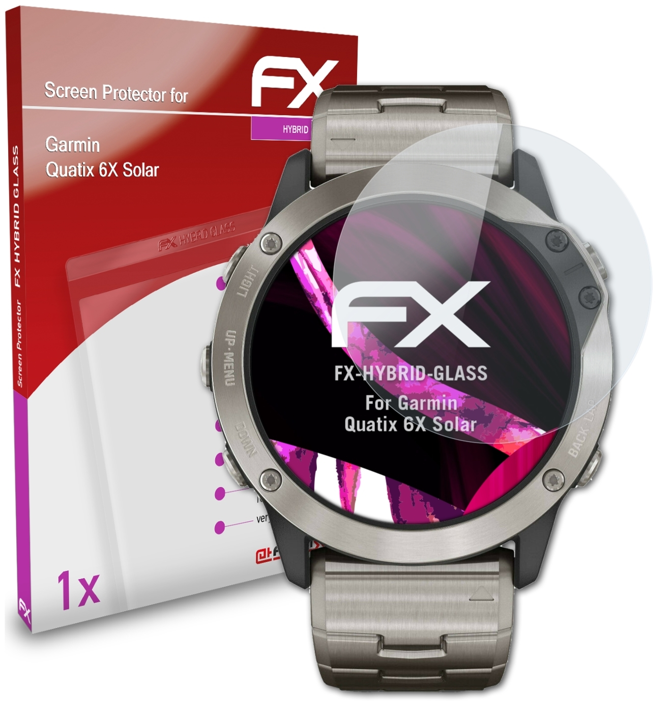 ATFOLIX FX-Hybrid-Glass Schutzglas(für 6X Solar) Garmin Quatix