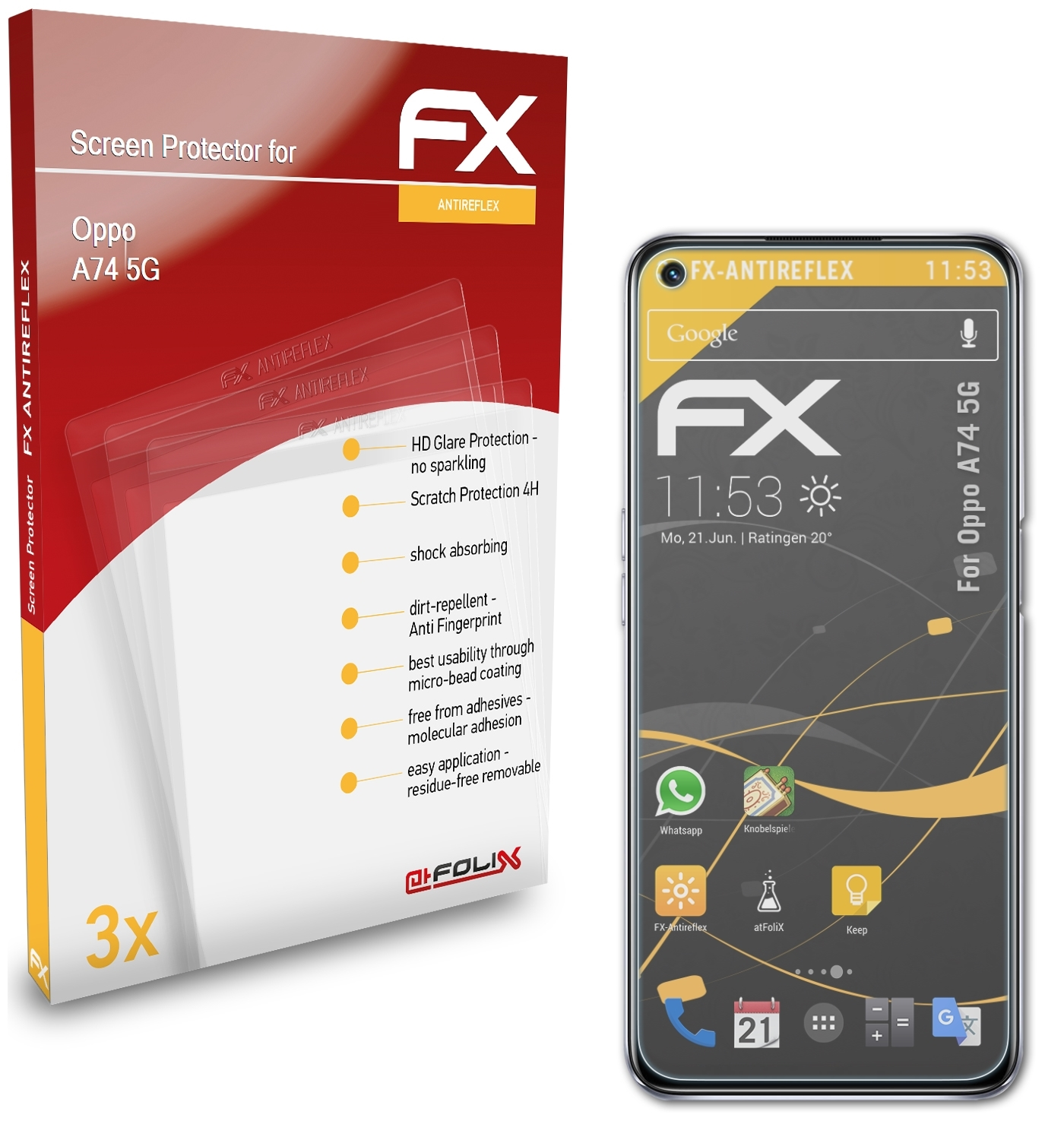 3x 5G) A74 Oppo FX-Antireflex Displayschutz(für ATFOLIX