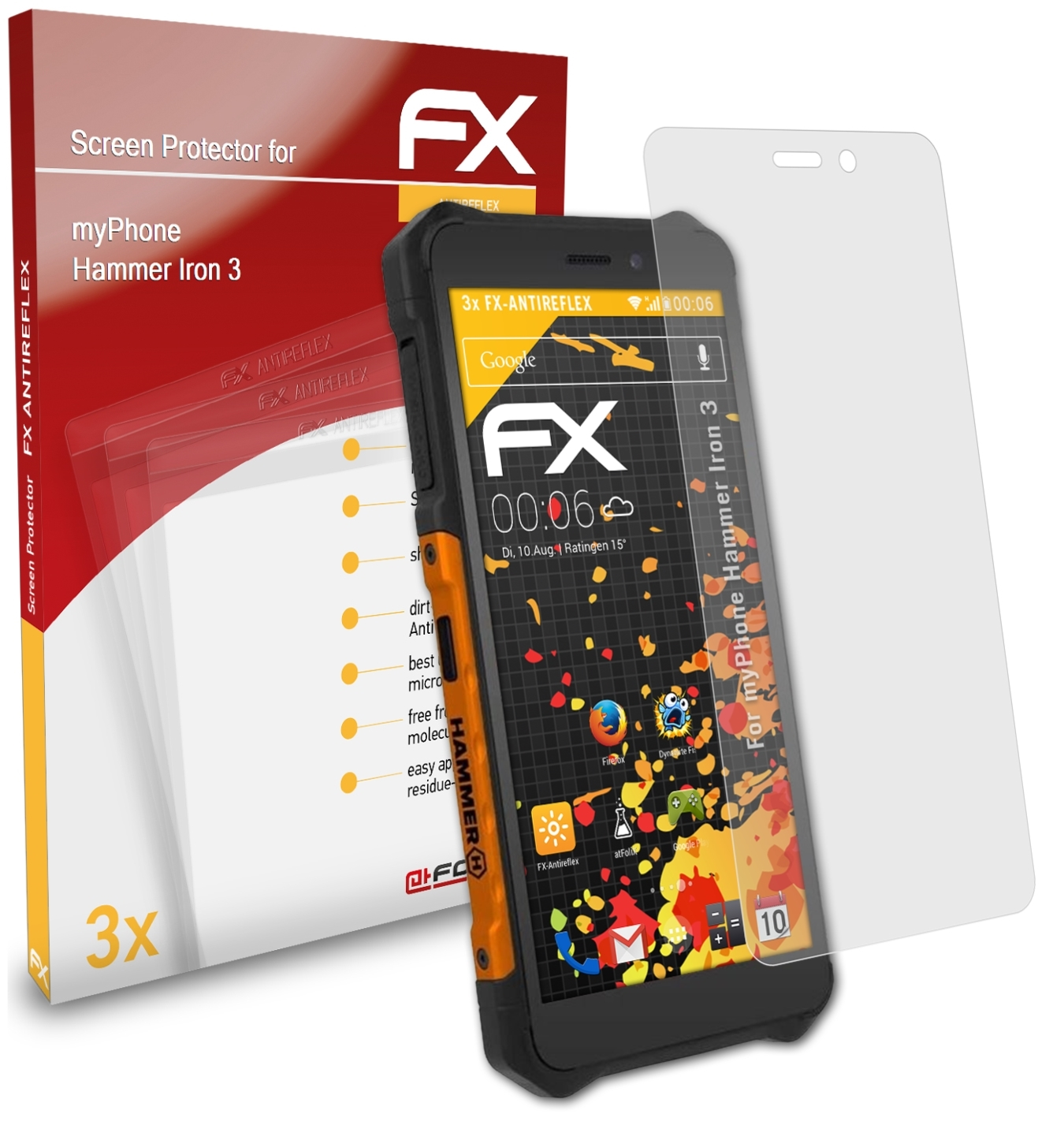3x Hammer myPhone 3) ATFOLIX Iron FX-Antireflex Displayschutz(für
