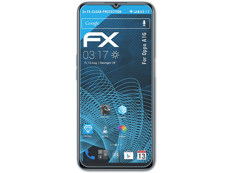 ATFOLIX 3x FX-Clear Displayschutz(für Oppo A16)