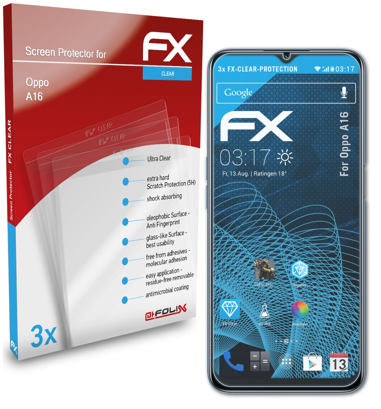 ATFOLIX 3x FX-Clear A16) Oppo Displayschutz(für
