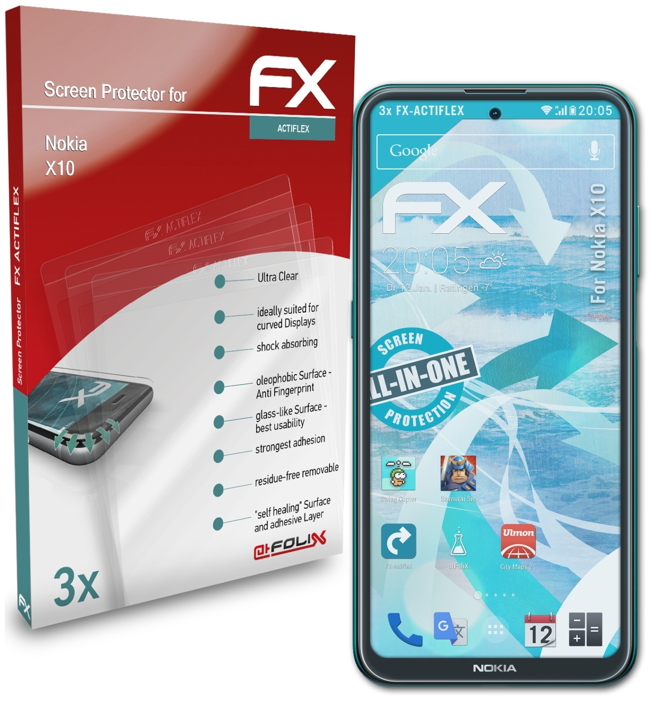 ATFOLIX 3x Nokia Displayschutz(für FX-ActiFleX X10)