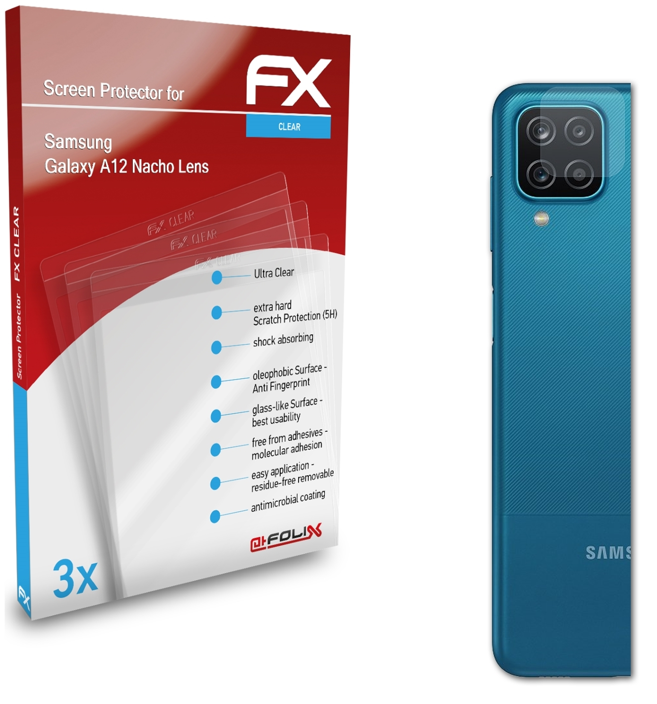 ATFOLIX 3x FX-Clear Displayschutz(für Samsung Lens) Galaxy A12 Nacho