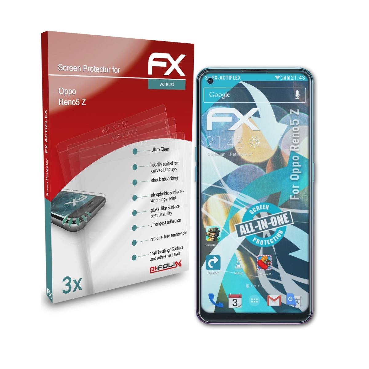 FX-ActiFleX 3x Reno5 Displayschutz(für Z) ATFOLIX Oppo