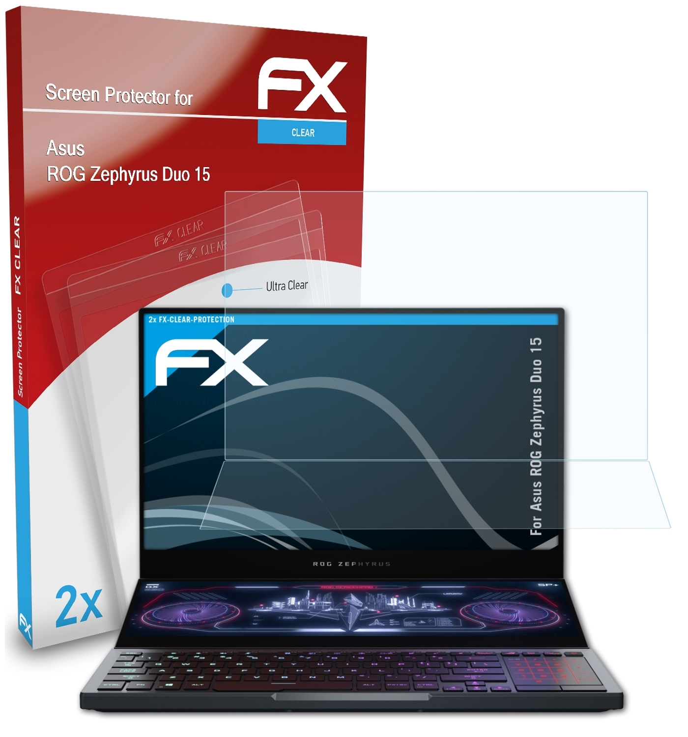 ATFOLIX 2x FX-Clear Displayschutz(für Asus Duo 15) Zephyrus ROG