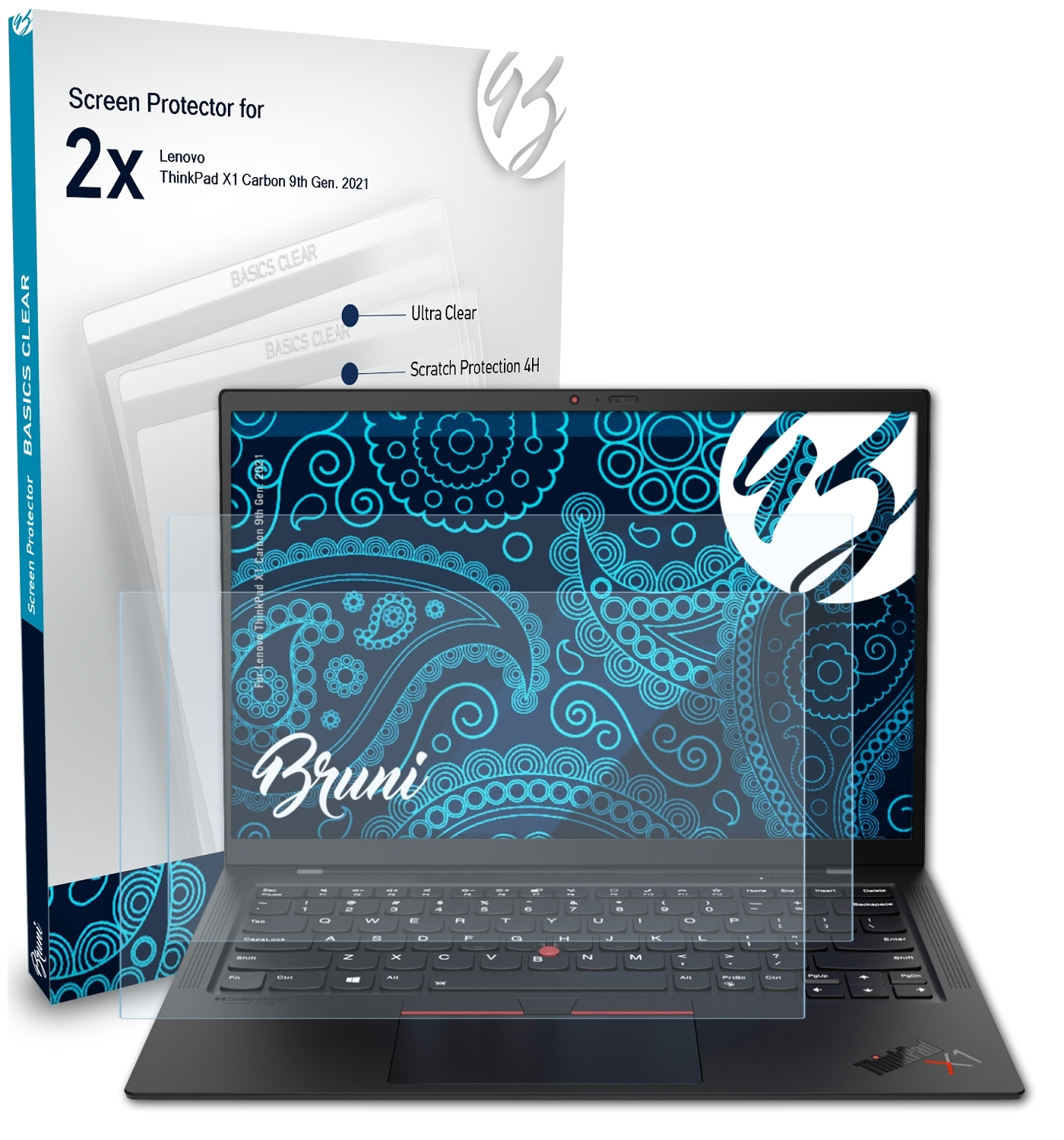 BRUNI 2x X1 (9th 2021)) Basics-Clear Schutzfolie(für Carbon Lenovo ThinkPad Gen