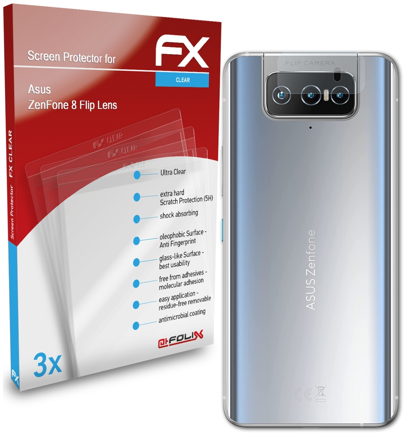 ATFOLIX 3x FX-Clear ZenFone (Lens)) Flip 8 Asus Displayschutz(für