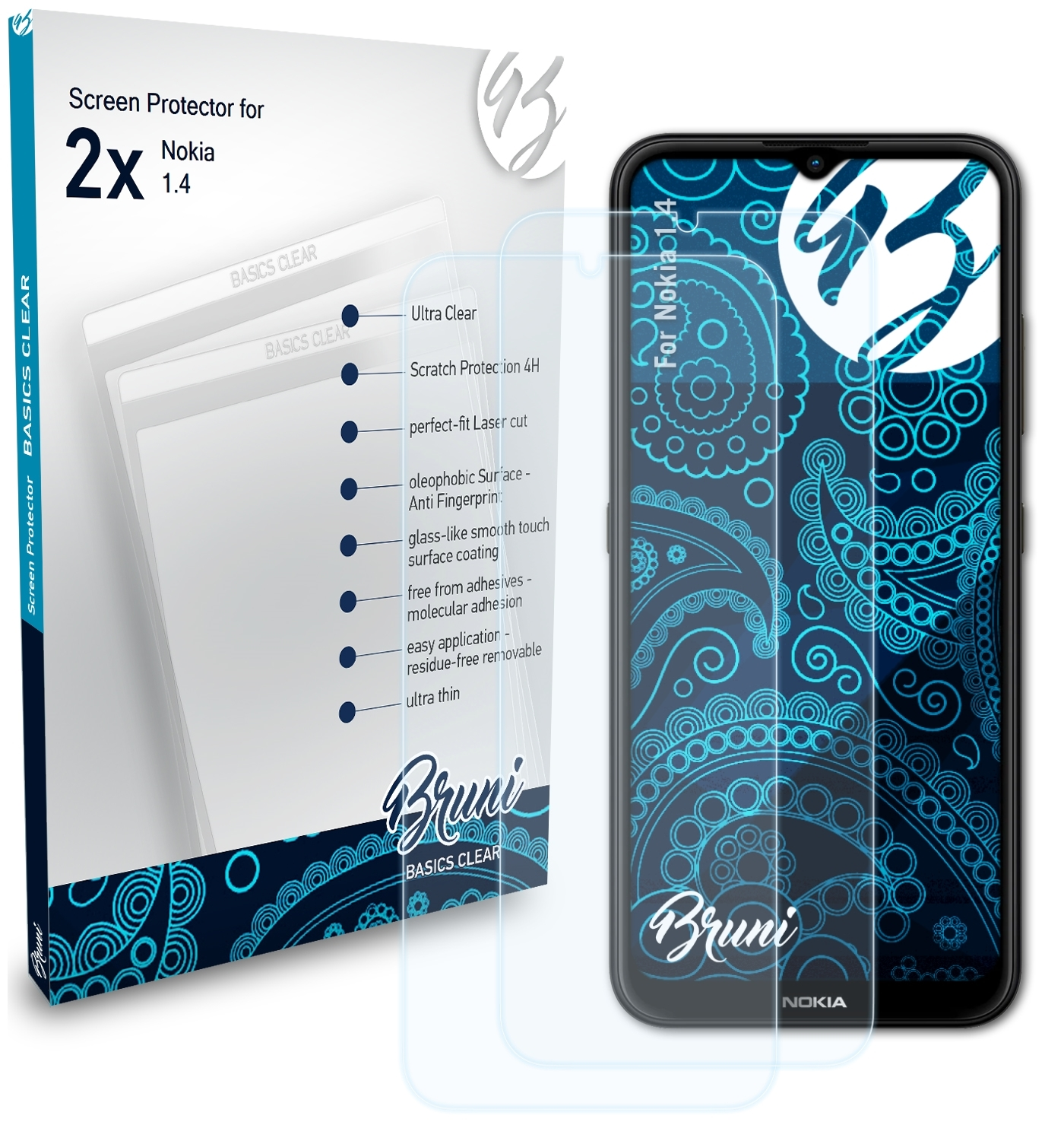 BRUNI 2x Basics-Clear Schutzfolie(für Nokia 1.4)