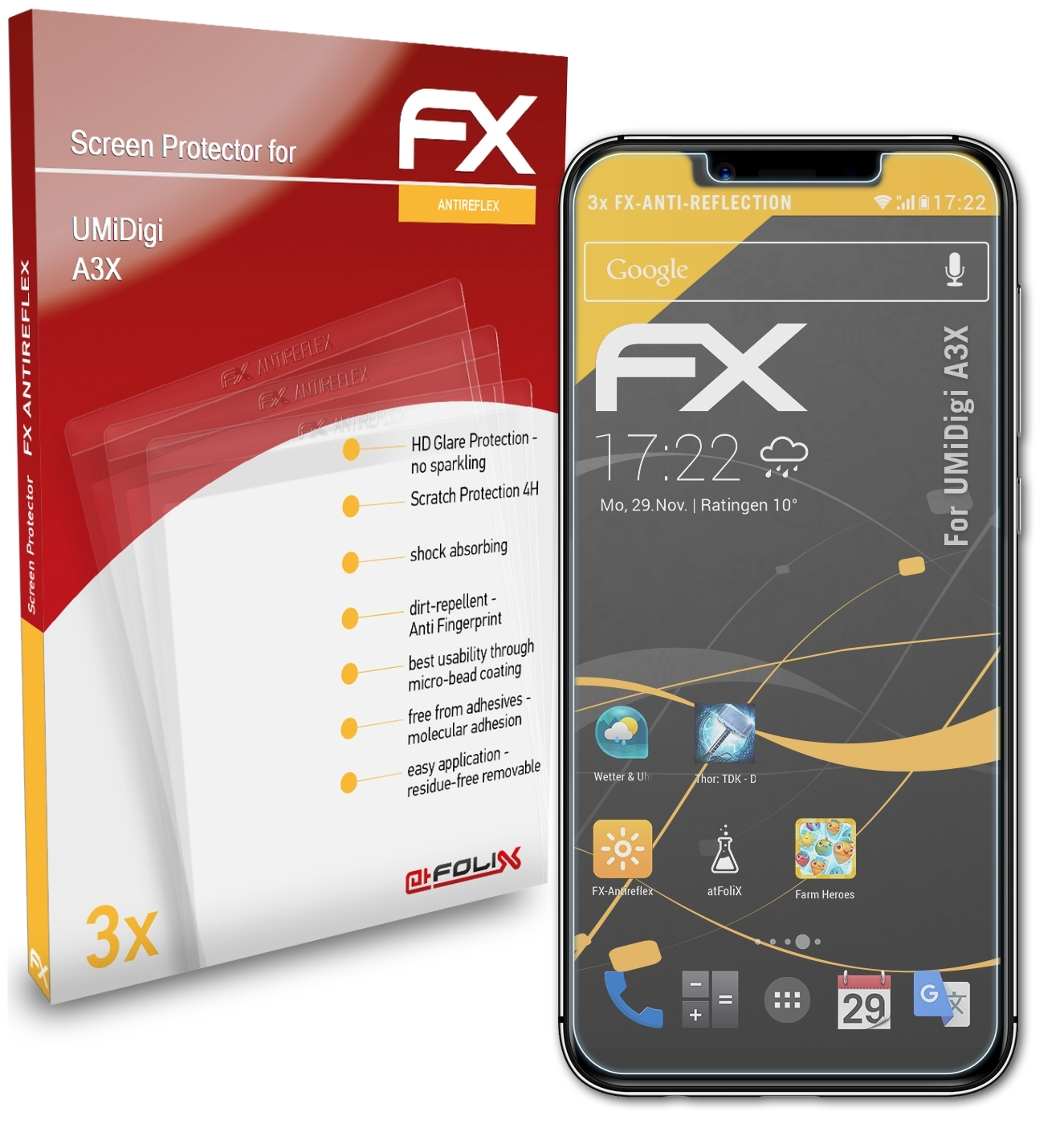 ATFOLIX 3x A3X) FX-Antireflex Displayschutz(für UMiDigi