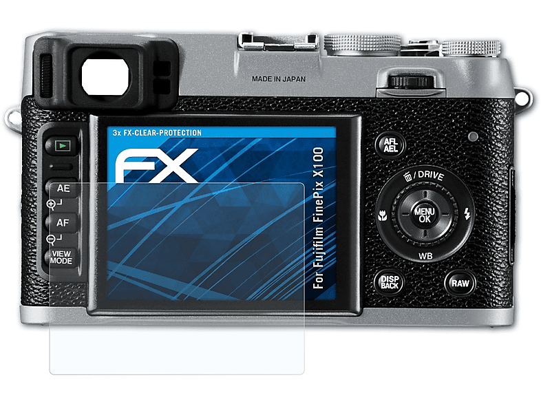 3x Fujifilm FinePix X100) Displayschutz(für FX-Clear ATFOLIX