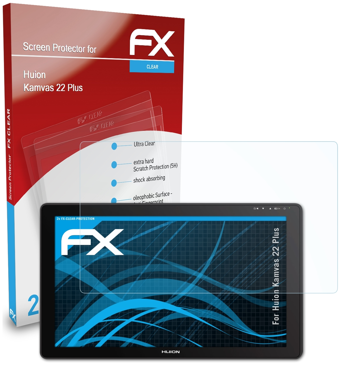 ATFOLIX 2x FX-Clear Displayschutz(für Huion Kamvas 22 Plus)
