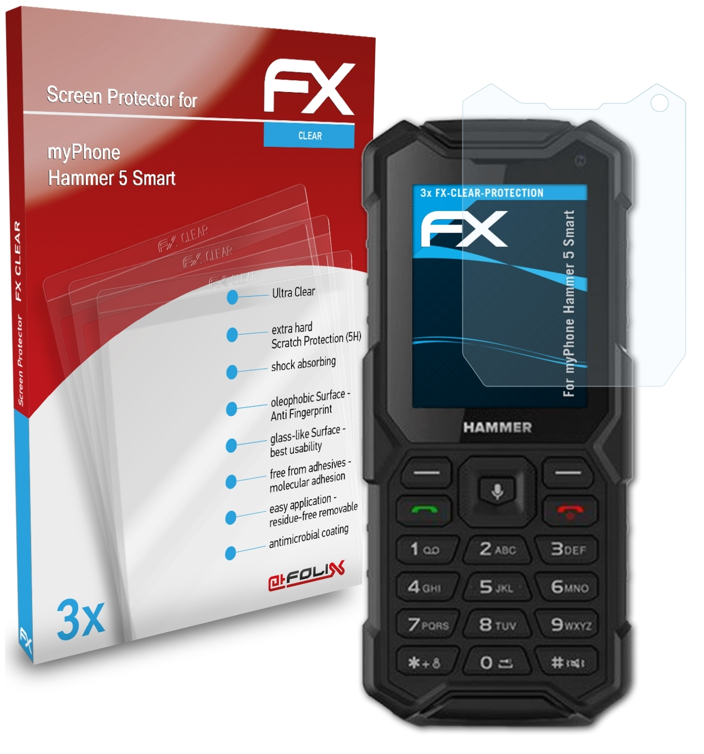 ATFOLIX 3x Smart) FX-Clear myPhone Displayschutz(für Hammer 5