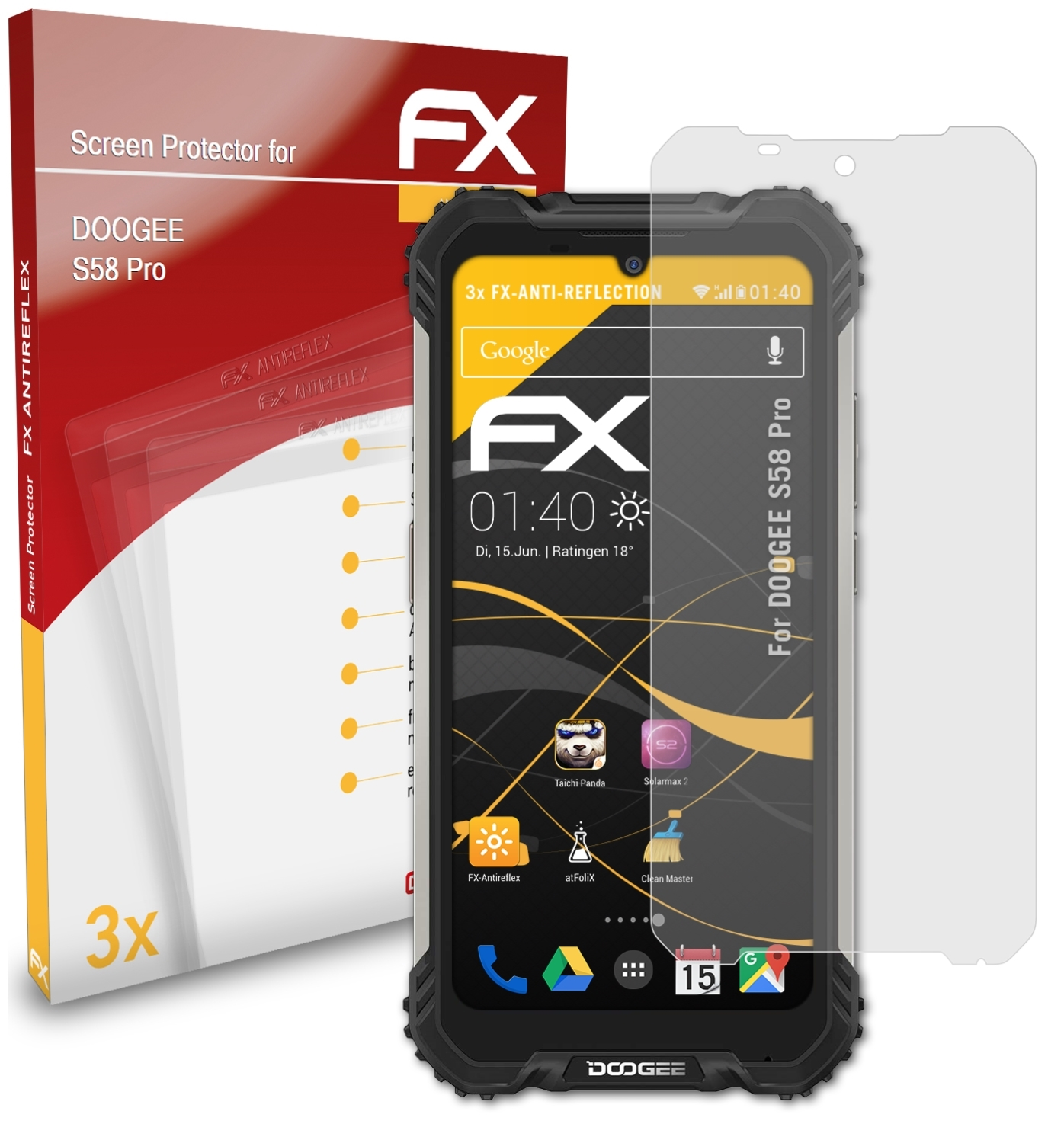 Pro) 3x Displayschutz(für S58 Doogee ATFOLIX FX-Antireflex