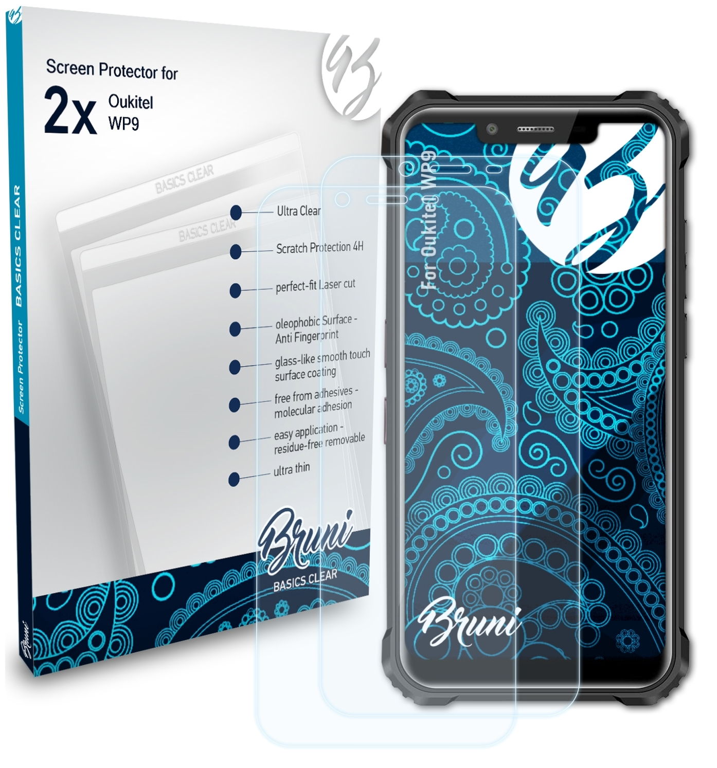 BRUNI 2x Basics-Clear Schutzfolie(für WP9) Oukitel