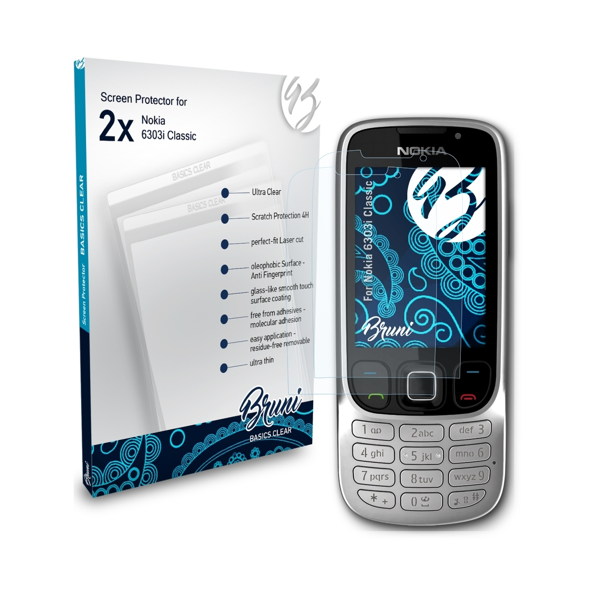 BRUNI 2x Basics-Clear Nokia Classic) Schutzfolie(für 6303i
