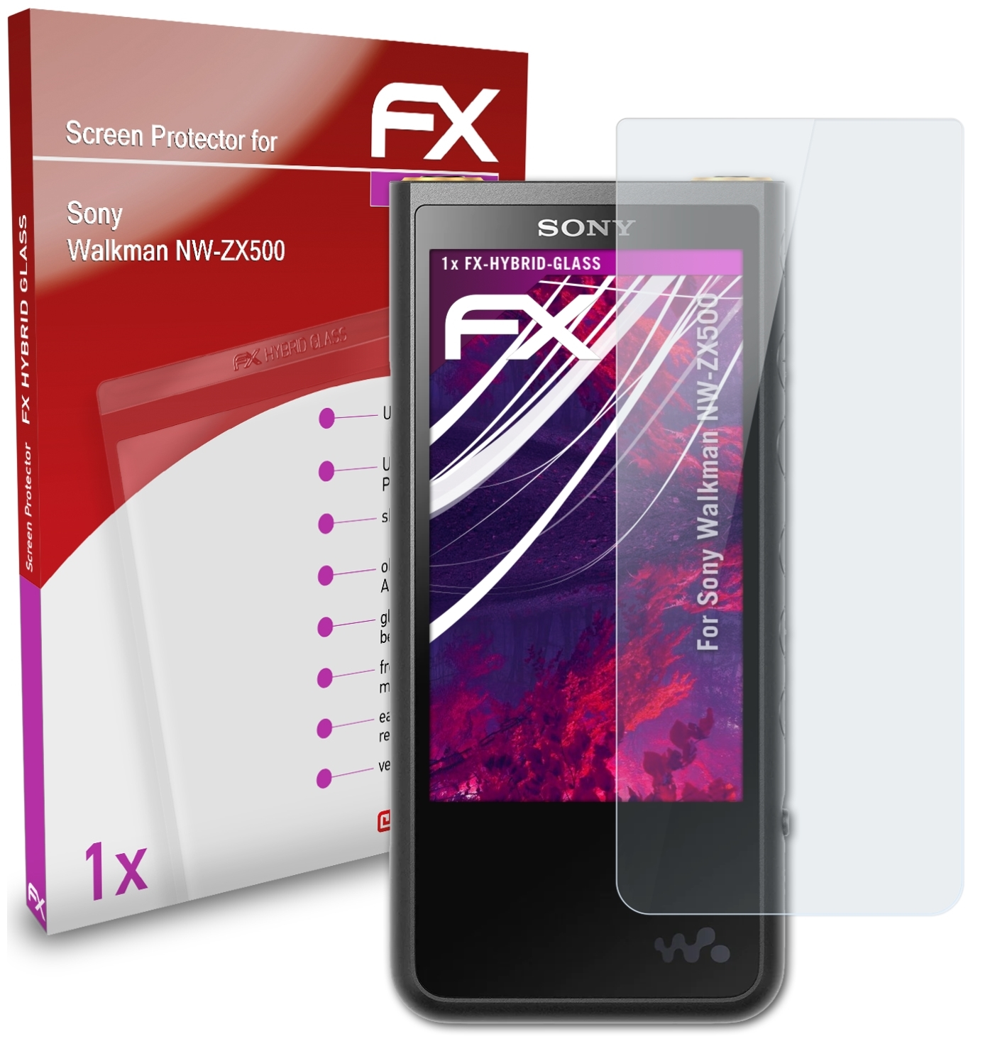 ATFOLIX FX-Hybrid-Glass Schutzglas(für NW-ZX500) Walkman Sony